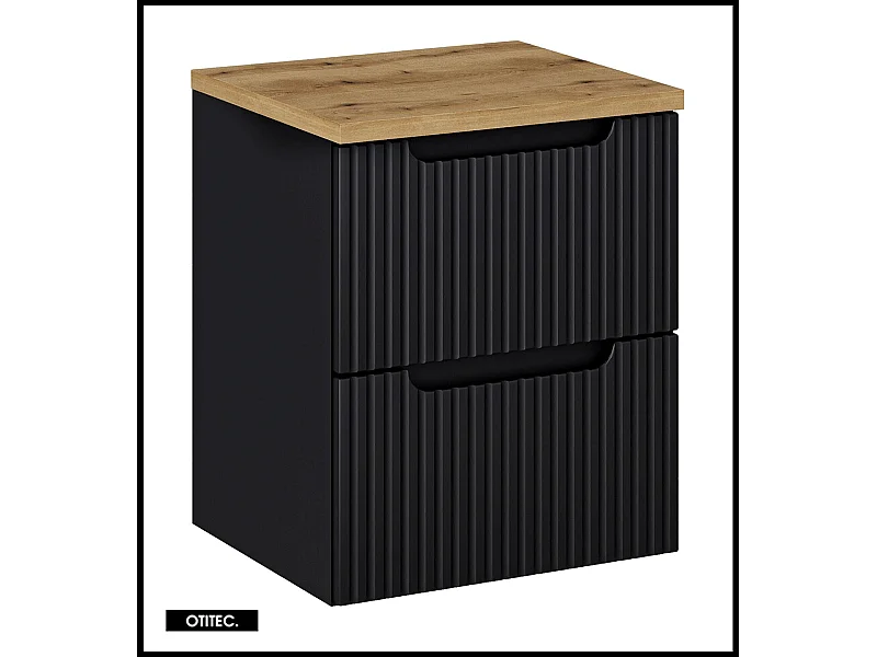 Meuble sous vasque de 50 cm - avec plan - Noir/Oak - 2 tiroirs - VOLTA BLACK