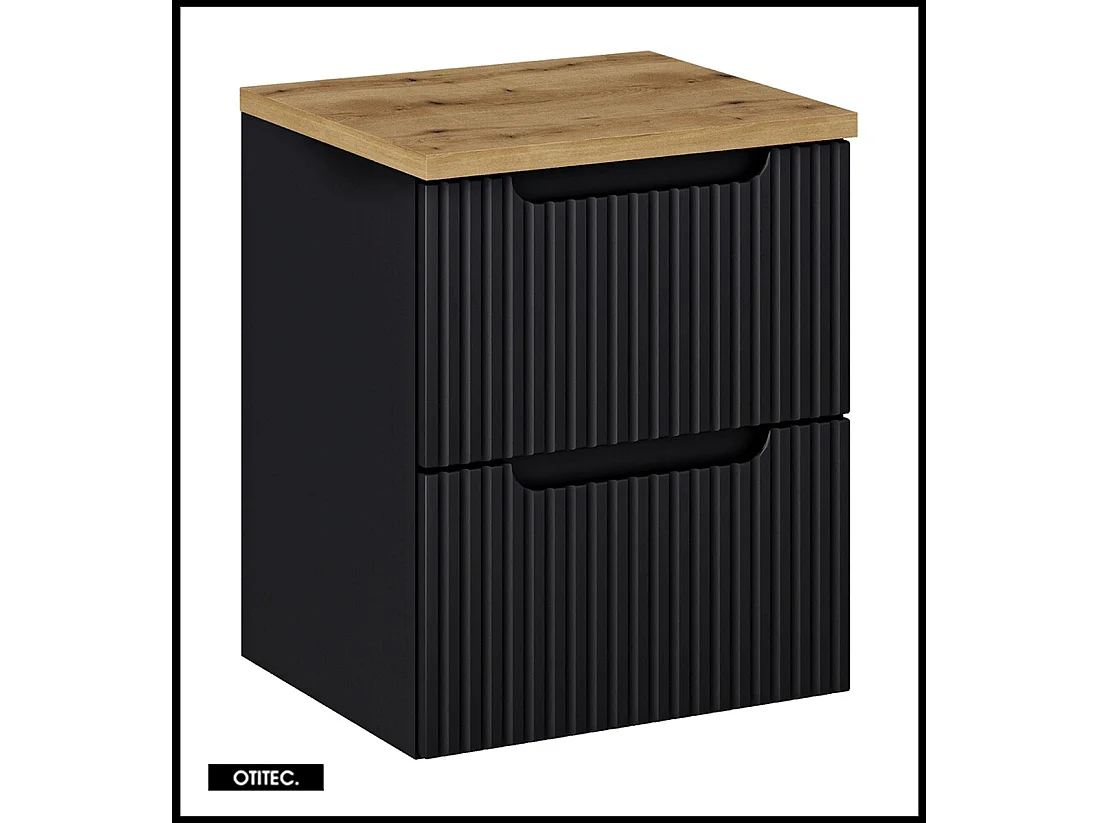 Meuble sous vasque de 50 cm - avec plan - Noir/Oak - 2 tiroirs - VOLTA BLACK