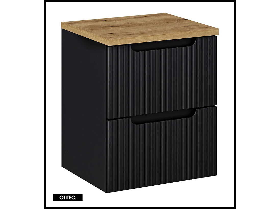 Meuble sous vasque de 50 cm - avec plan - Noir/Oak - 2 tiroirs - VOLTA BLACK