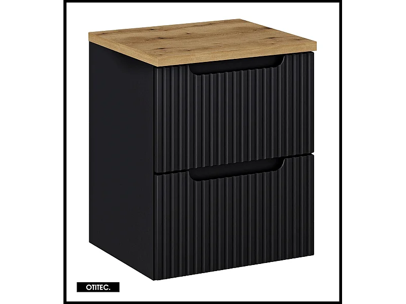 Meuble sous vasque de 50 cm - avec plan - Noir/Oak - 2 tiroirs - VOLTA BLACK