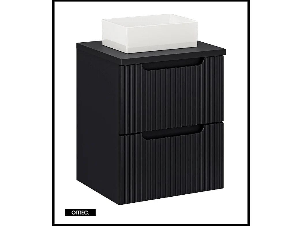 Meuble sous vasque de 50 cm - avec vasque à poser - avec plan - Noir - 2 tiroirs - VOLTA BLACK