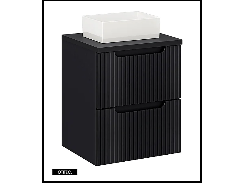 Meuble sous vasque de 50 cm - avec vasque à poser - avec plan - Noir - 2 tiroirs - VOLTA BLACK