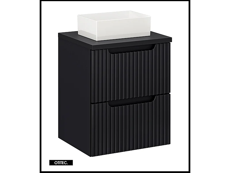 Meuble sous vasque de 50 cm - avec vasque à poser - avec plan - Noir - 2 tiroirs - VOLTA BLACK