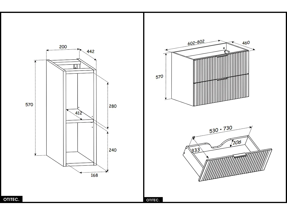 Ensemble de meubles sous vasque - 80 cm - avec Vasque à poser - WOTANIA