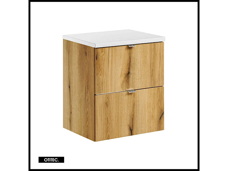 Meuble sous vasque de 50 cm - avec plan - Oak/Blanc - 2 tiroirs - VOLTA OAK