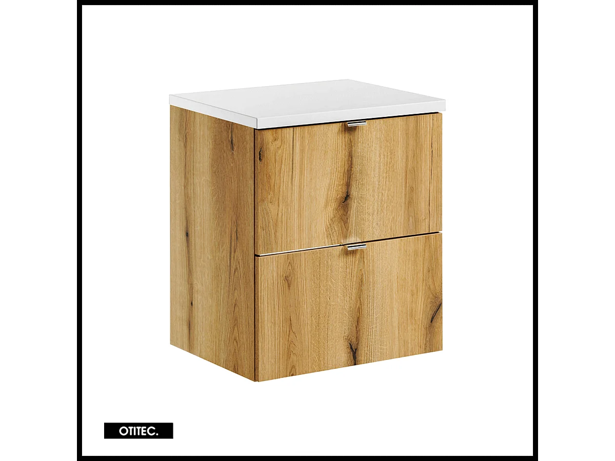 Meuble sous vasque de 50 cm - avec plan - Oak/Blanc - 2 tiroirs - VOLTA OAK