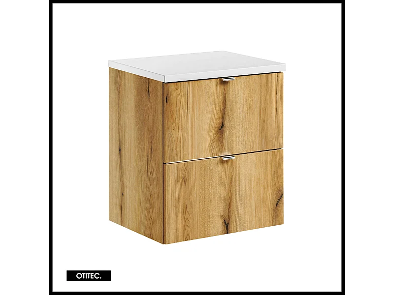 Meuble sous vasque de 50 cm - avec plan - Oak/Blanc - 2 tiroirs - VOLTA OAK