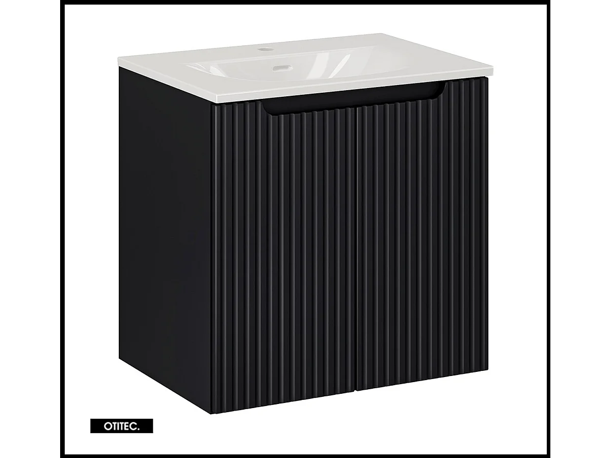 Meuble sous vasque de 60 cm - avec vasque à encastrer - Noir - 2 portes - VOLTA BLACK