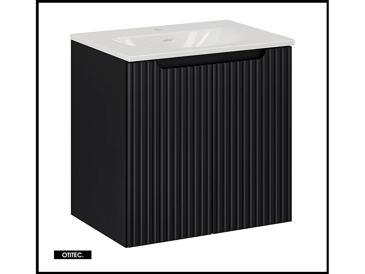 Meuble sous vasque de 60 cm - avec vasque à encastrer - Noir - 2 portes - VOLTA BLACK