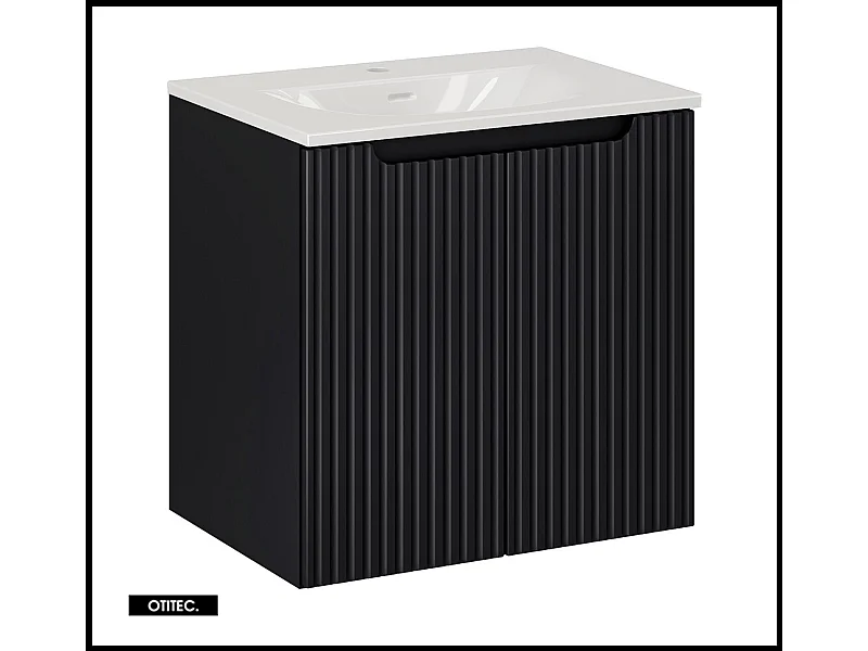 Meuble sous vasque de 60 cm - avec vasque à encastrer - Noir - 2 portes - VOLTA BLACK