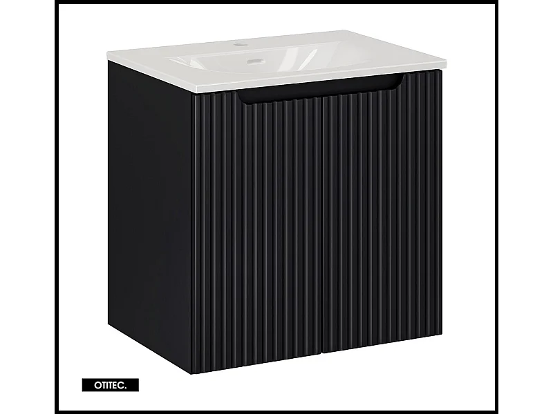 Meuble sous vasque de 60 cm - avec vasque à encastrer - Noir - 2 portes - VOLTA BLACK