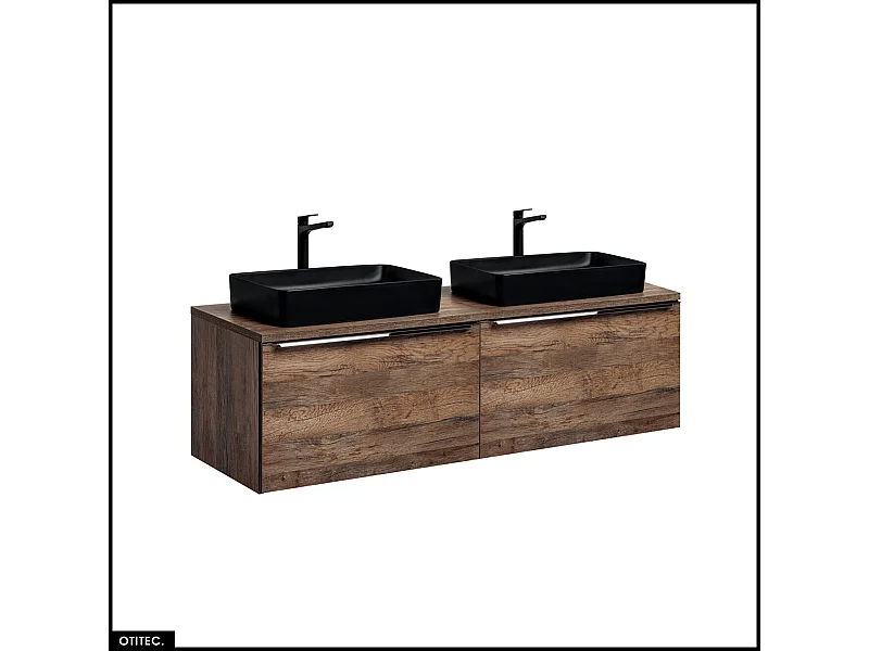 Meubles sous vasque - 160 cm - avec 2 Vasques à poser et Plan - BOLD OAK