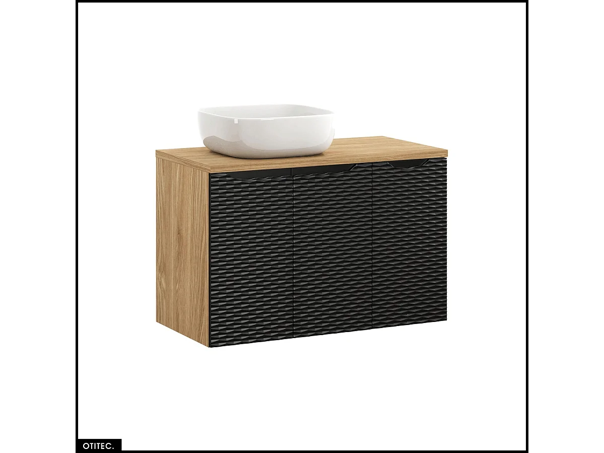 Meuble sous vasque de 90 cm - avec plan - avec vasque à poser - 3 portes - SEA BLACK