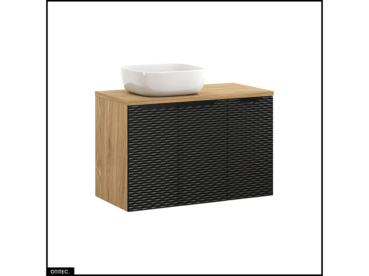 Meuble sous vasque de 90 cm - avec plan - avec vasque à poser - 3 portes - SEA BLACK