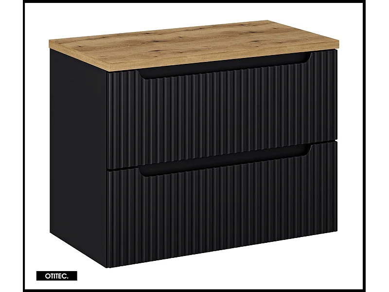 Meuble sous vasque de 80 cm - avec plan - Noir/Oak - 2 tiroirs - VOLTA BLACK