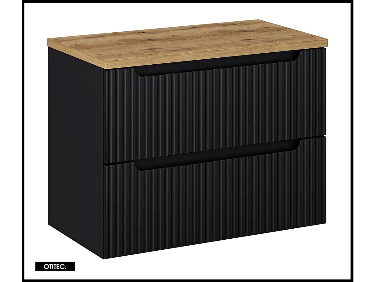 Meuble sous vasque de 80 cm - avec plan - Noir/Oak - 2 tiroirs - VOLTA BLACK