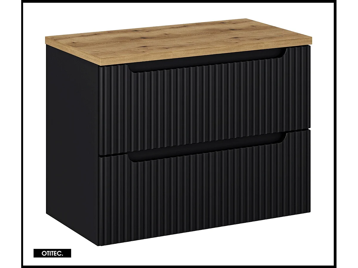 Meuble sous vasque de 80 cm - avec plan - Noir/Oak - 2 tiroirs - VOLTA BLACK