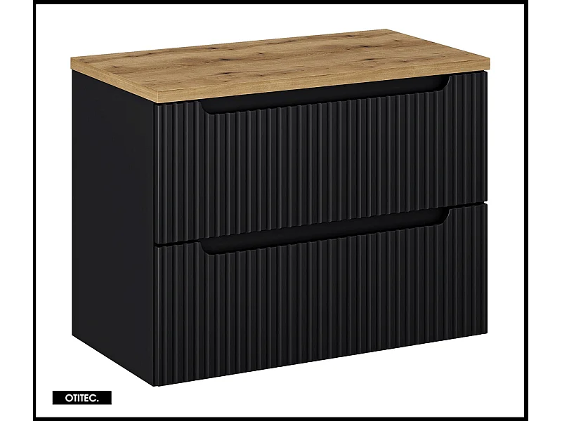 Meuble sous vasque de 80 cm - avec plan - Noir/Oak - 2 tiroirs - VOLTA BLACK