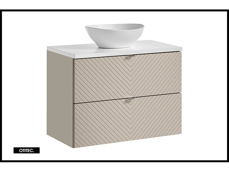 Meuble sous vasque de  80 cm - avec vasque à poser - 2 tiroirs - DANO