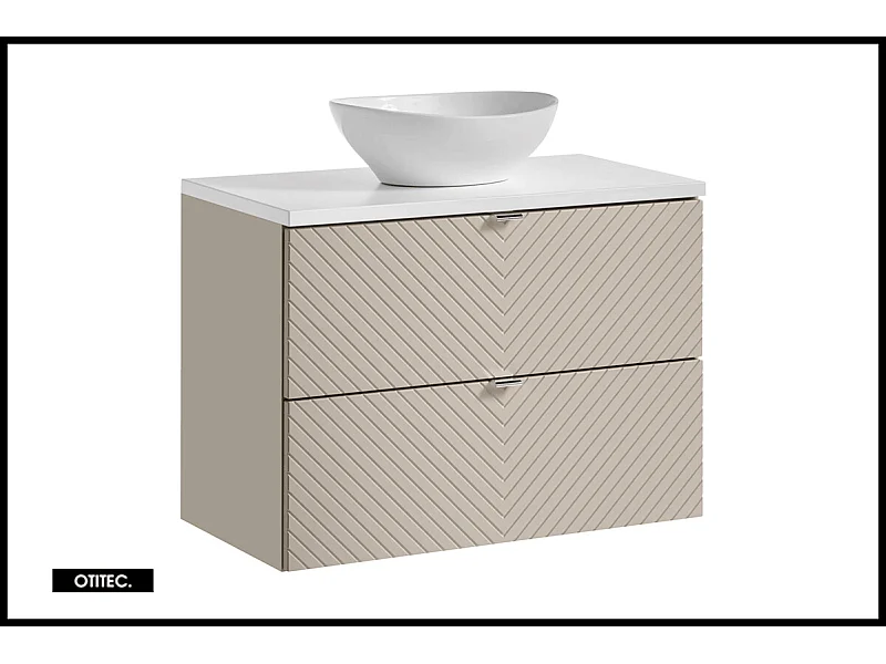 Meuble sous vasque de  80 cm - avec vasque à poser - 2 tiroirs - DANO