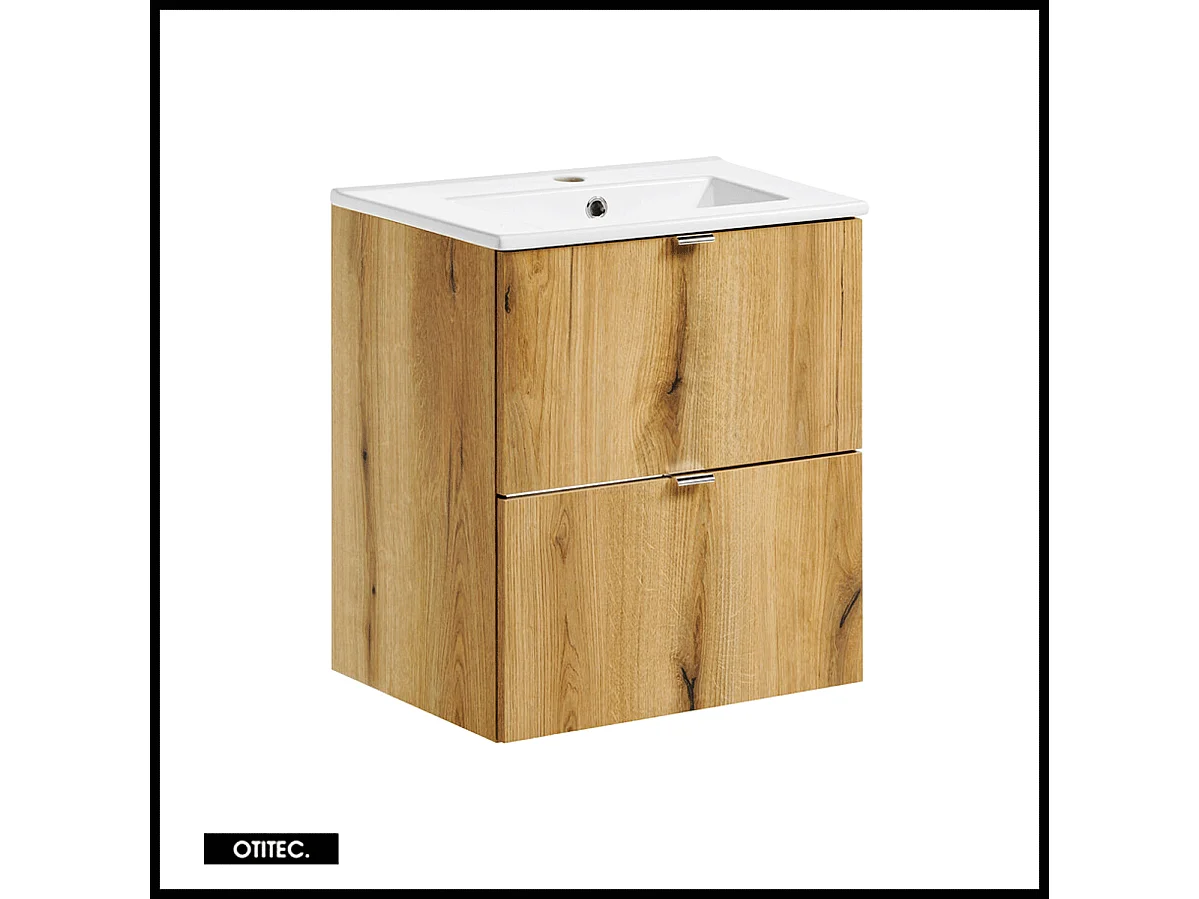 Meuble sous vasque de 50 cm - avec vasque à encastrer - Oak - 2 tiroirs - VOLTA OAK