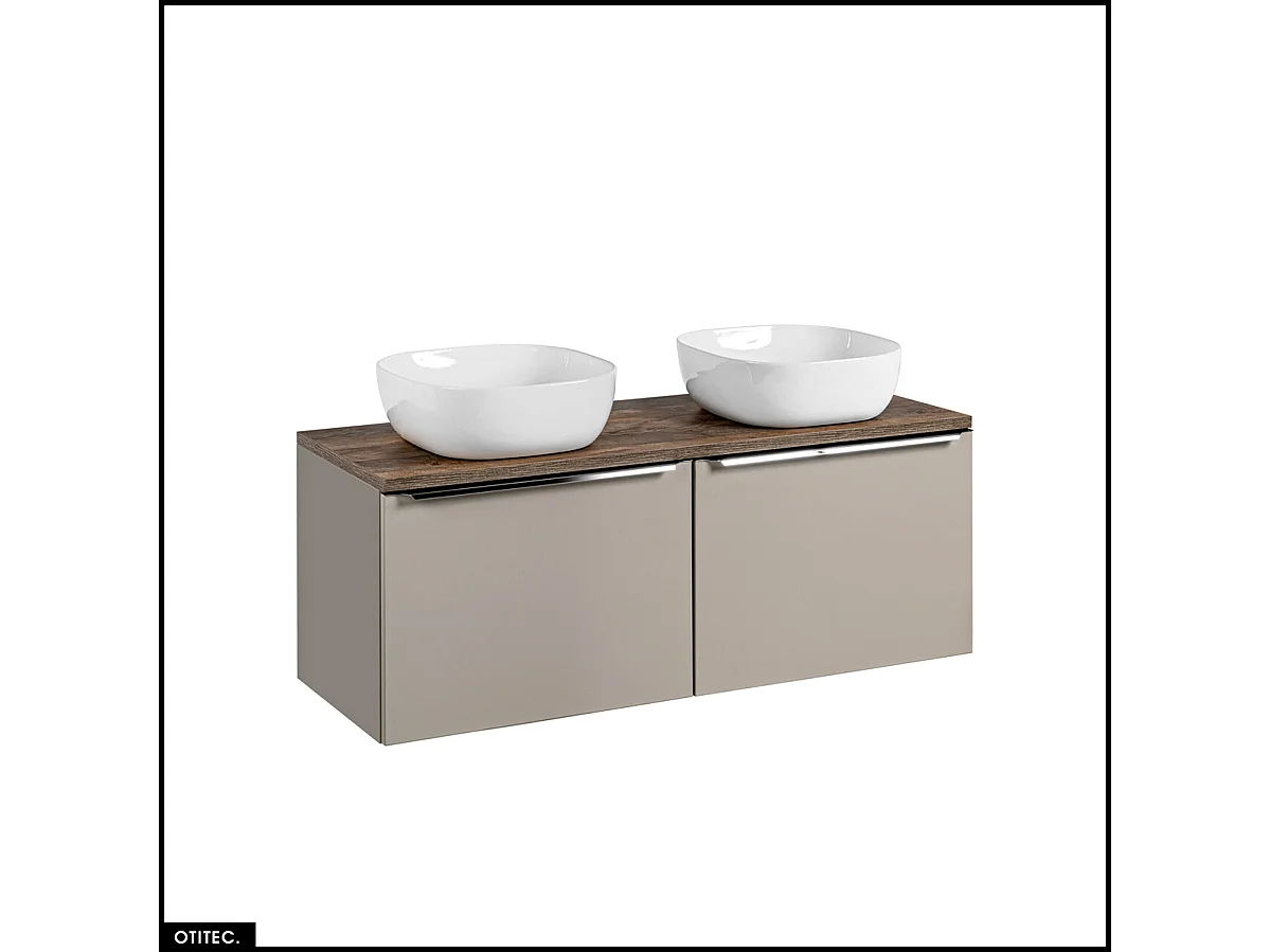Meubles sous vasque - 120 cm - avec 2 Vasques à poser et Plan - BOLD TAUPE