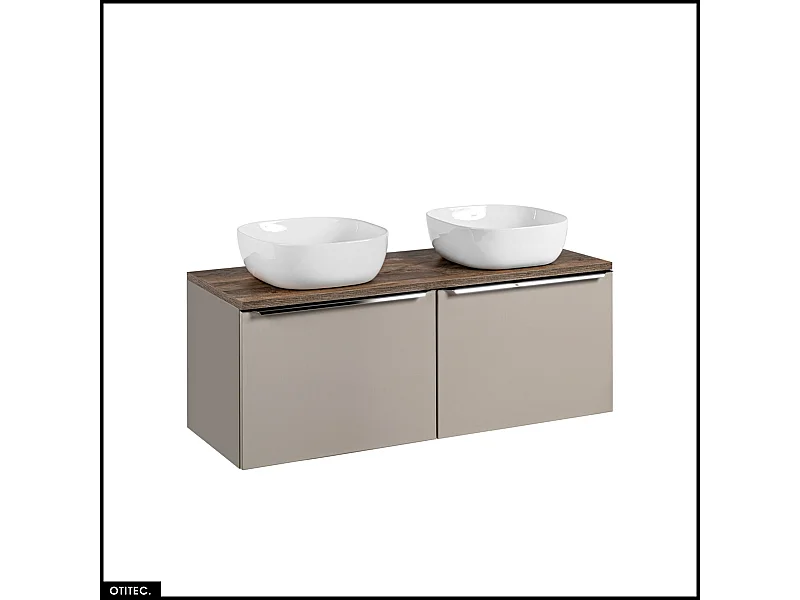 Meubles sous vasque - 120 cm - avec 2 Vasques à poser et Plan - BOLD TAUPE