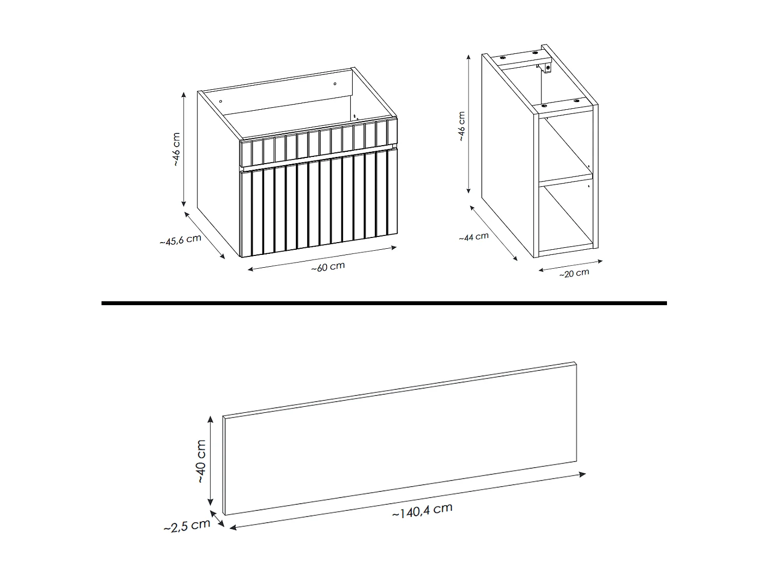 Meuble sous vasque de 140 cm - avec 2 vasques à poser - avec plan - 2 tiroirs - MINO