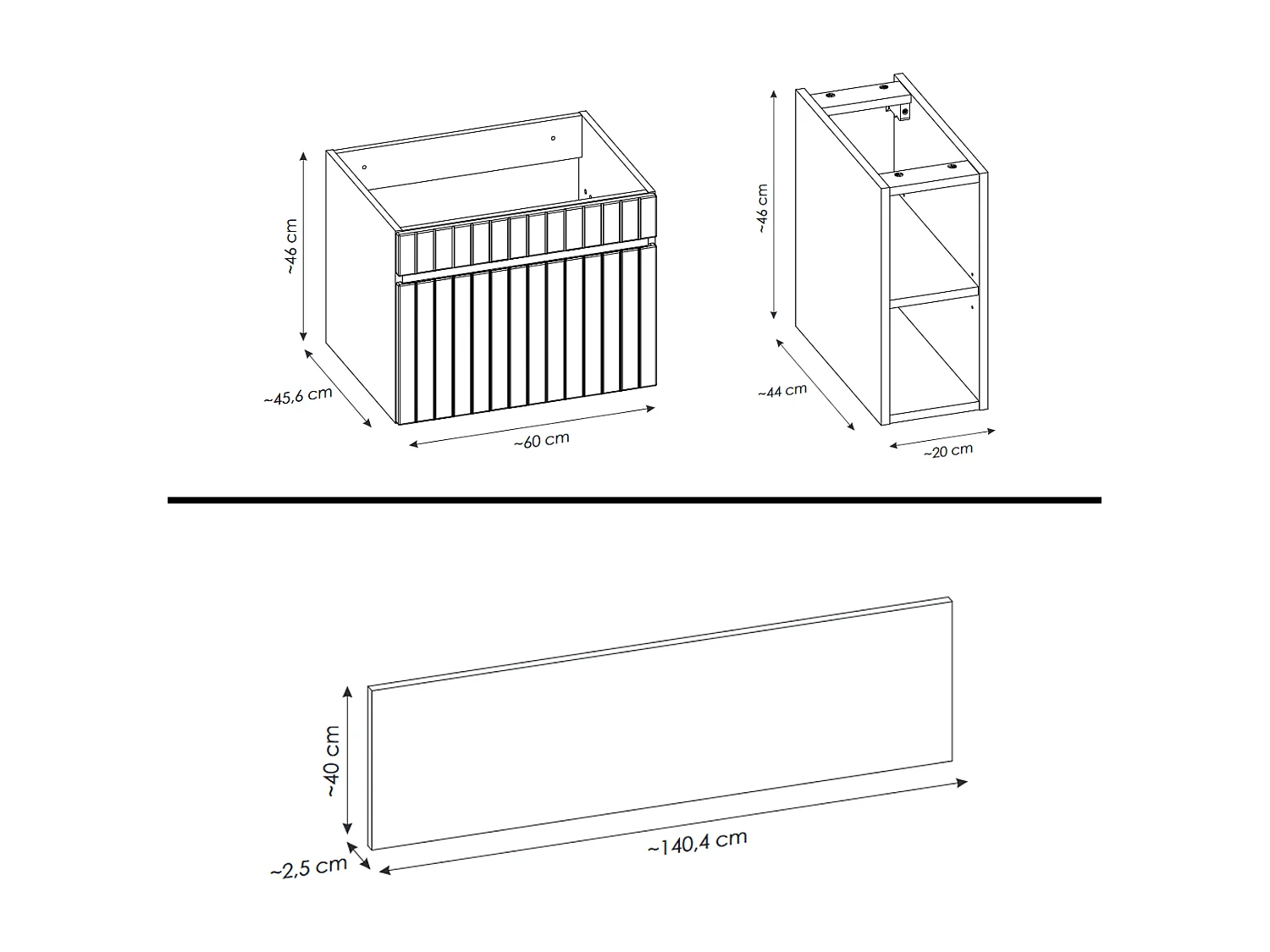 Meuble sous vasque de 140 cm - avec 2 vasques à poser - avec plan - 2 tiroirs - MINO
