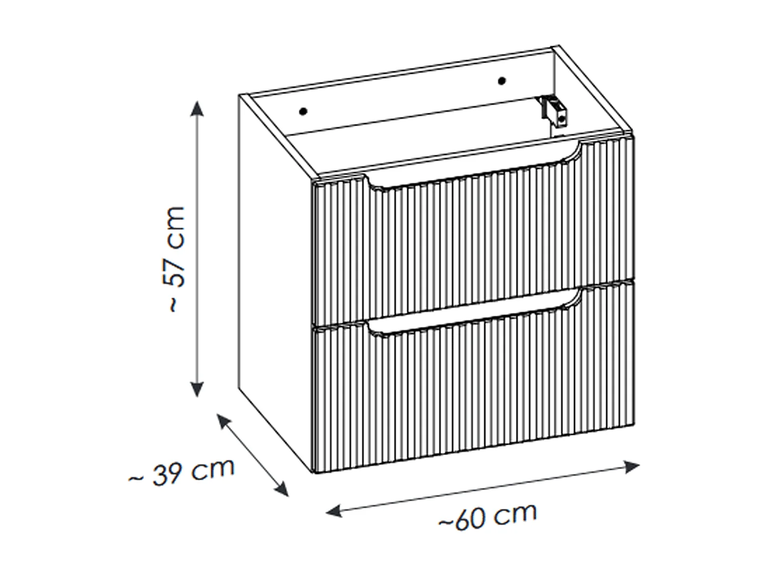 Meuble sous vasque de 60 cm - avec vasque à encastrer - Blanc - 2 tiroirs - VOLTA WHITE