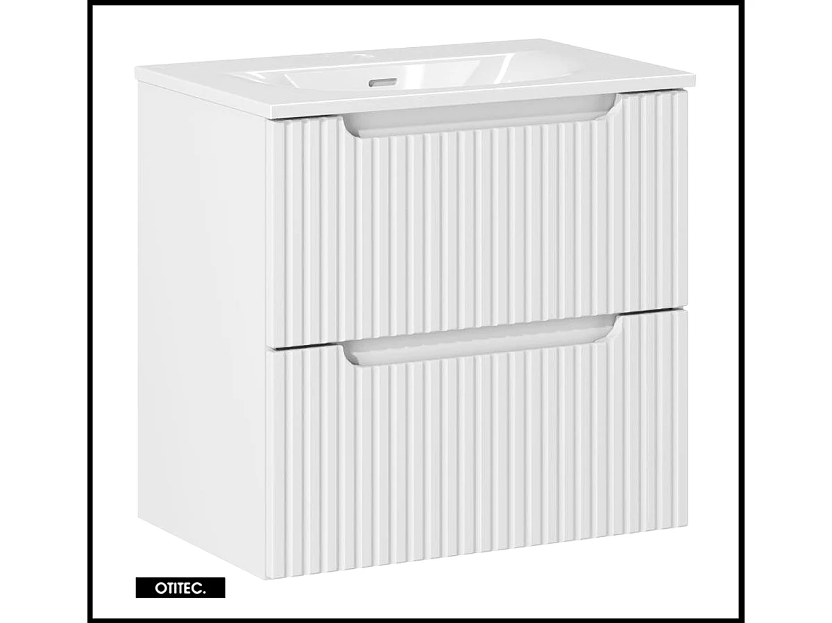 Meuble sous vasque de 60 cm - avec vasque à encastrer - Blanc - 2 tiroirs - VOLTA WHITE