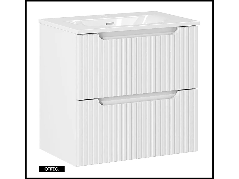 Meuble sous vasque de 60 cm - avec vasque à encastrer - Blanc - 2 tiroirs - VOLTA WHITE