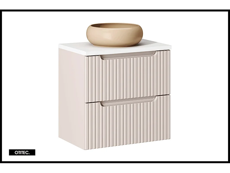 Meuble sous vasque de 60 cm - avec vasque à poser - avec plan - Cachemire Mat/Blanc - 2 tiroirs - VOLTA CASHMERE