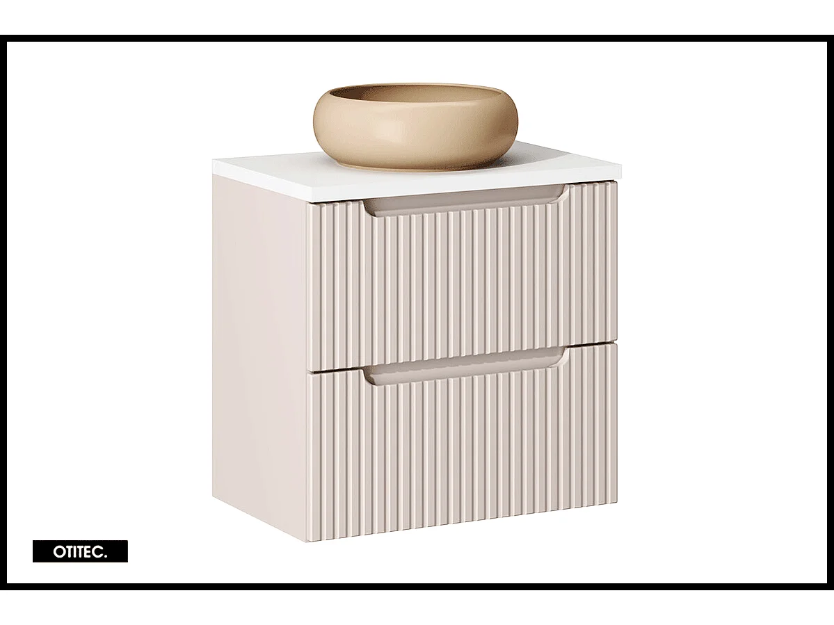 Meuble sous vasque de 60 cm - avec vasque à poser - avec plan - Cachemire Mat/Blanc - 2 tiroirs - VOLTA CASHMERE