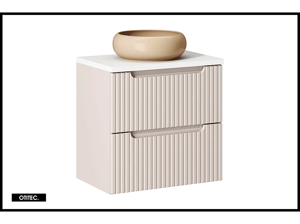 Meuble sous vasque de 60 cm - avec vasque à poser - avec plan - Cachemire Mat/Blanc - 2 tiroirs - VOLTA CASHMERE