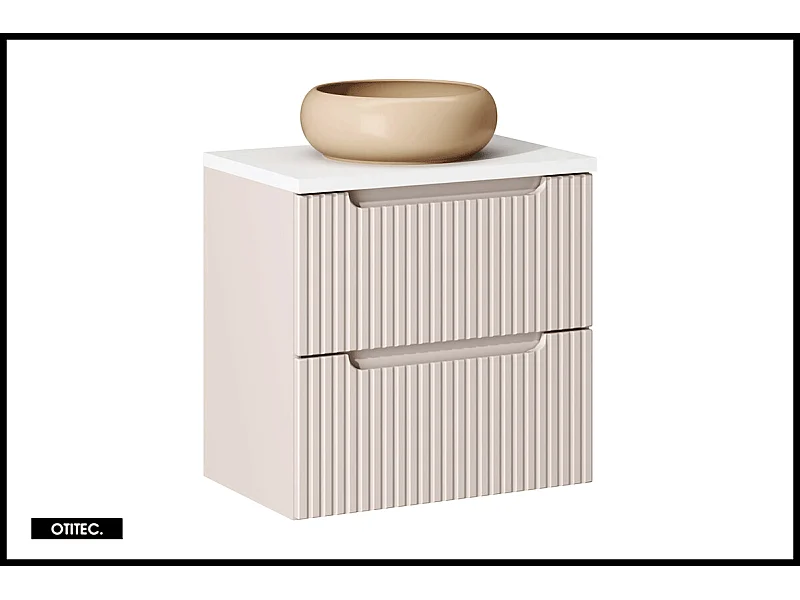 Meuble sous vasque de 60 cm - avec vasque à poser - avec plan - Cachemire Mat/Blanc - 2 tiroirs - VOLTA CASHMERE