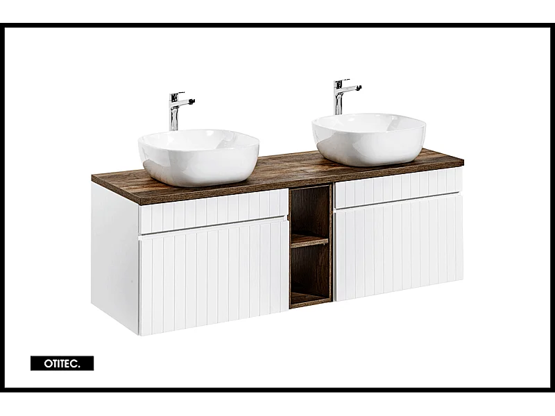 Meuble sous vasque de 180 cm - avec 2 vasques à poser - avec plan - 2 tiroirs - MINO