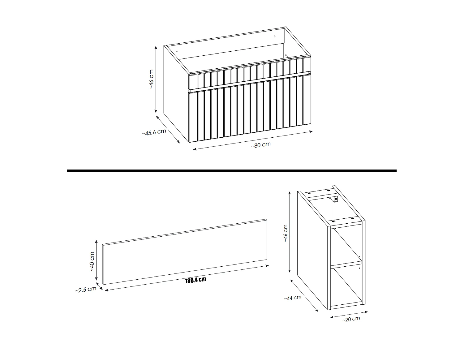 Meuble sous vasque de 180 cm - avec 2 vasques à poser - avec plan - 2 tiroirs - MINO