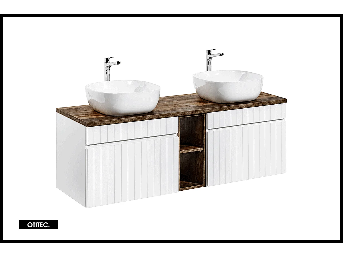 Meuble sous vasque de 180 cm - avec 2 vasques à poser - avec plan - 2 tiroirs - MINO