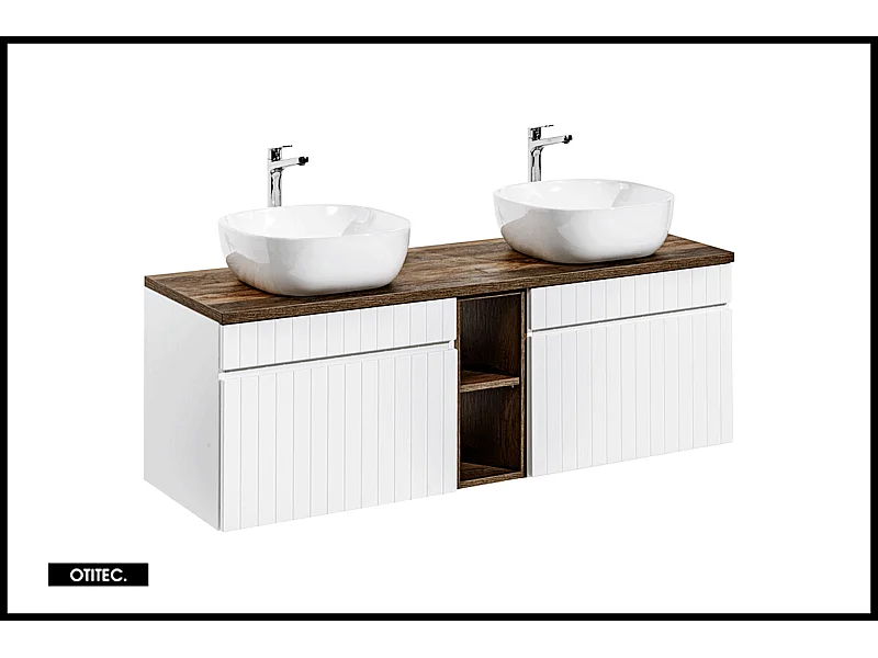 Meuble sous vasque de 180 cm - avec 2 vasques à poser - avec plan - 2 tiroirs - MINO