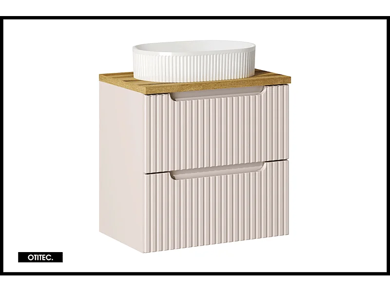 Meuble sous vasque de 60 cm - avec vasque à poser - avec plan - Cachemire Mat/Oak - 2 tiroirs - VOLTA CASHMERE