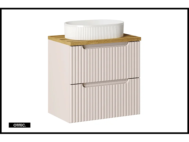 Meuble sous vasque de 60 cm - avec vasque à poser - avec plan - Cachemire Mat/Oak - 2 tiroirs - VOLTA CASHMERE