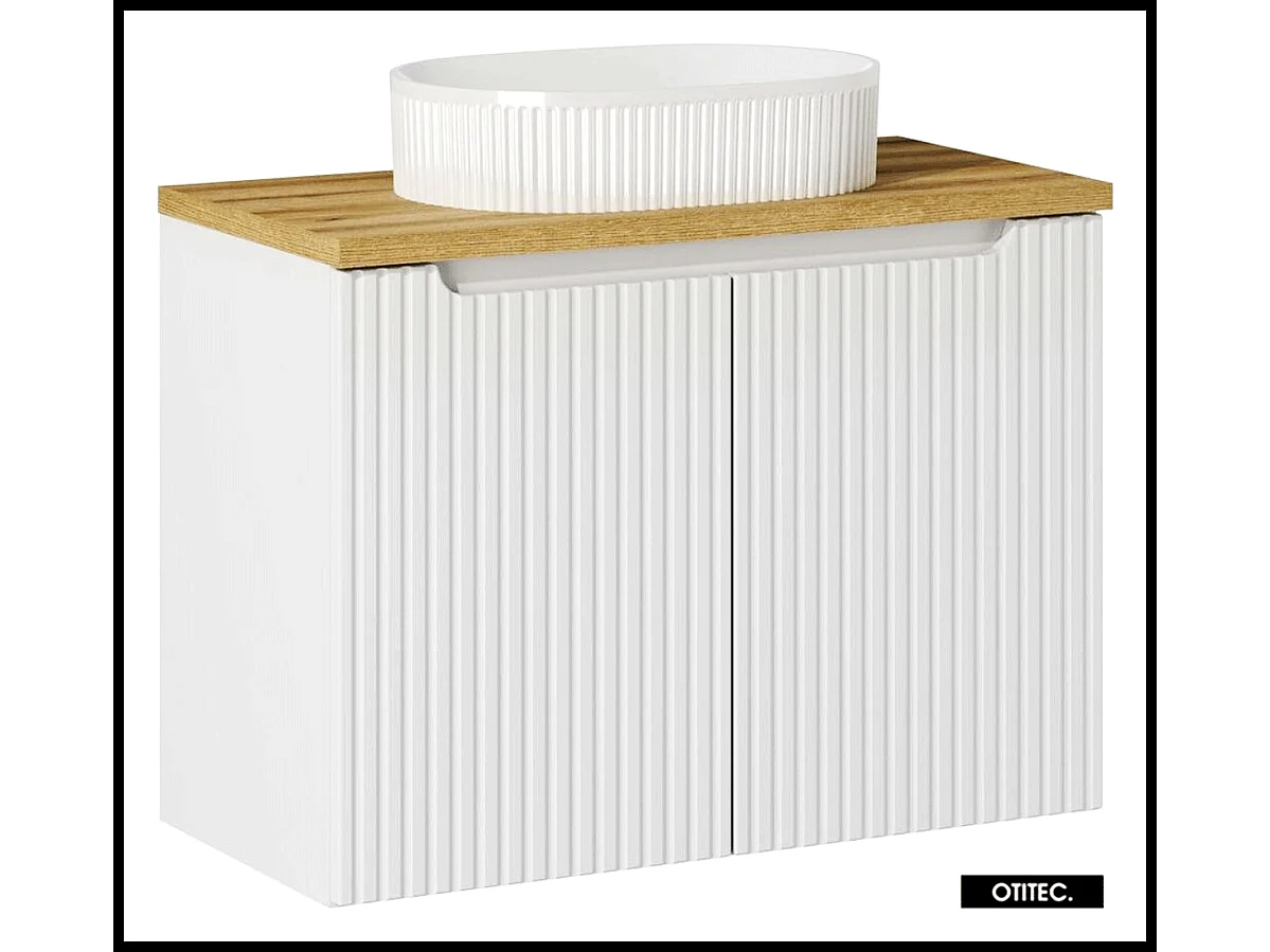 Meuble sous vasque de 80 cm - avec vasque à poser - avec plan - Oak/Blanc - 2 portes - VOLTA WHITE