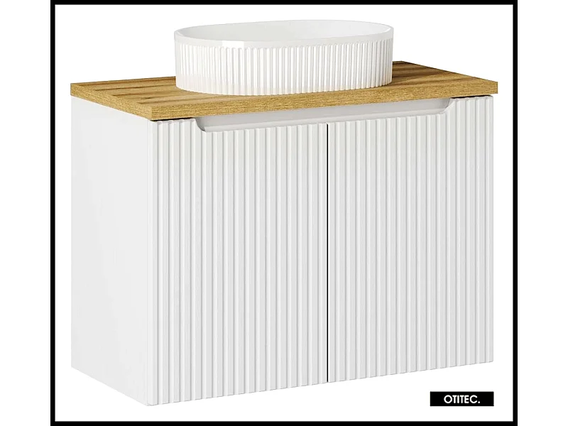 Meuble sous vasque de 80 cm - avec vasque à poser - avec plan - Oak/Blanc - 2 portes - VOLTA WHITE