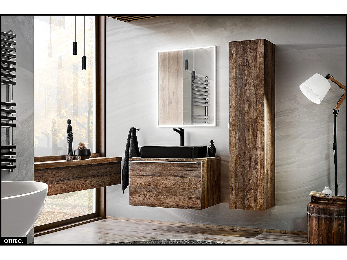 Meuble sous vasque - 80 cm - avec Vasque à poser et Plan - BOLD OAK