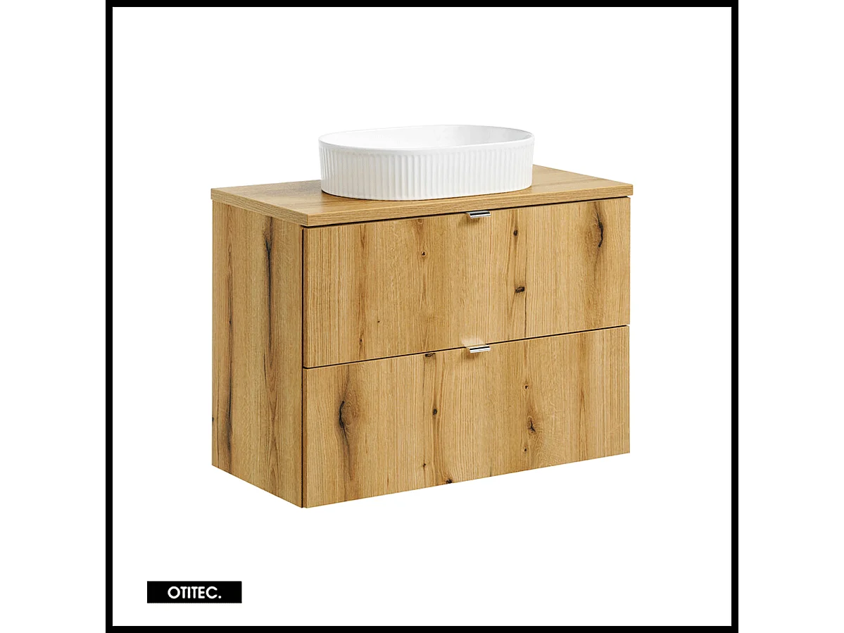 Meuble sous vasque de 80 cm - avec vasque à poser - avec plan - Oak - 2 tiroirs - VOLTA OAK