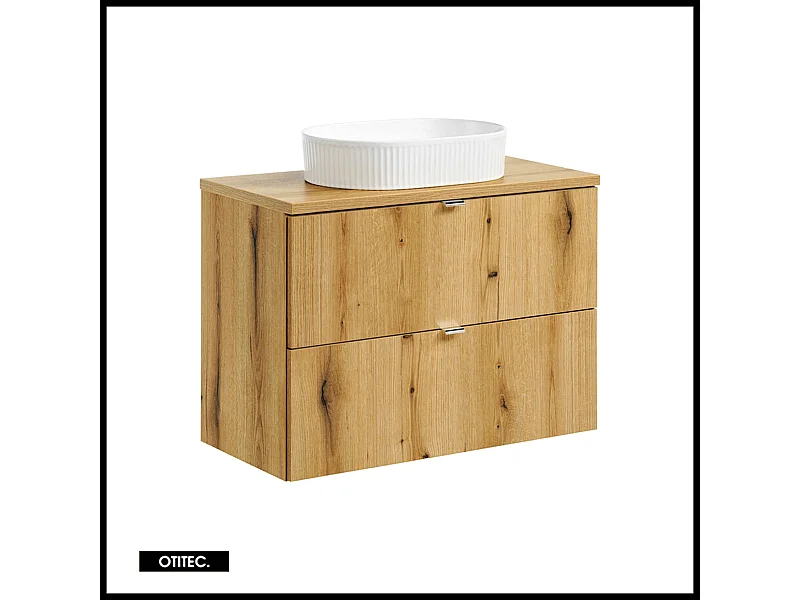 Meuble sous vasque de 80 cm - avec vasque à poser - avec plan - Oak - 2 tiroirs - VOLTA OAK