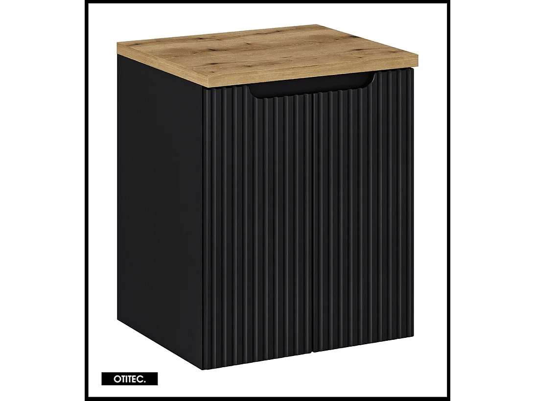 Meuble sous vasque de 50 cm - avec plan - Noir/Oak - 2 portes - VOLTA BLACK