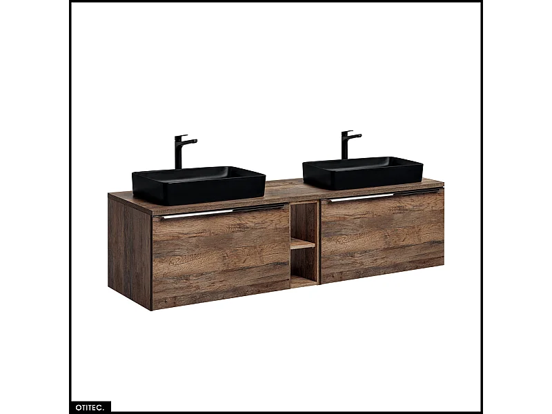 Meubles sous vasque - 180 cm - avec 2 Vasques à poser et Plan - BOLD OAK
