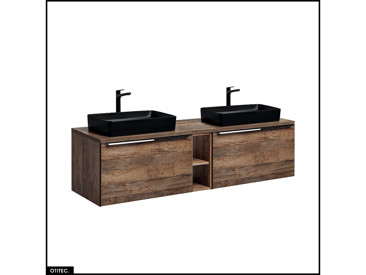 Meubles sous vasque - 180 cm - avec 2 Vasques à poser et Plan - BOLD OAK